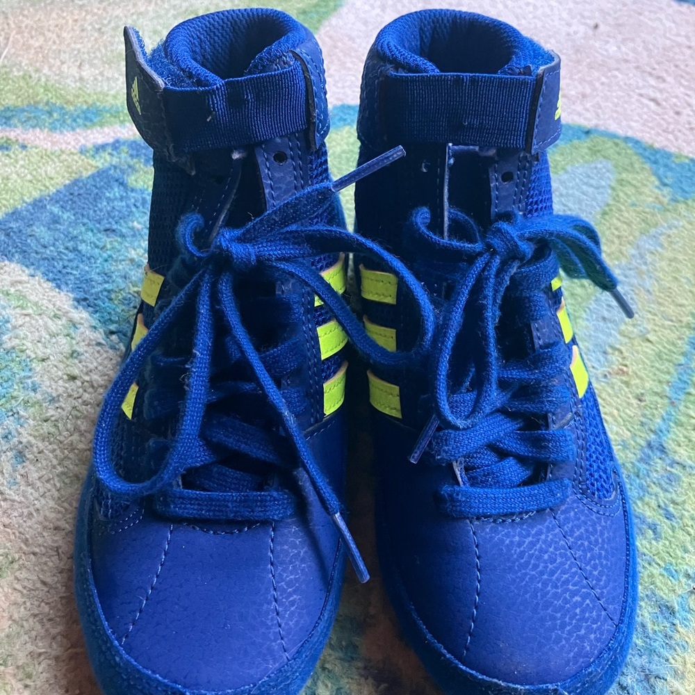 Adidas Kids Navy and Neon High-Top Wrestling Shoes